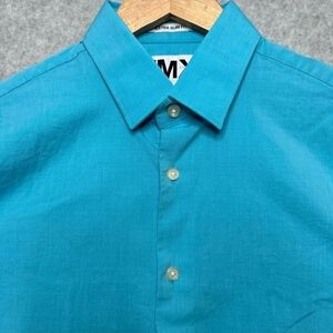 Express Men’s Extra Slim Fit Button-Down Shirt – Turquoise (Large)